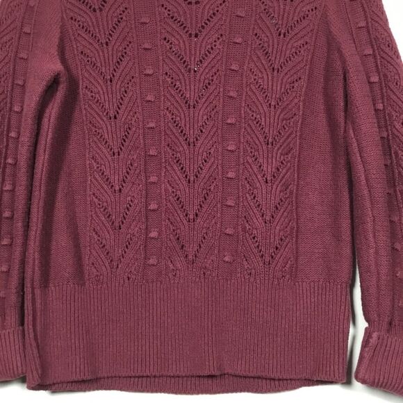 Burgundy round neck knitted sweater vertical patterns size Medium rolled cuffs - Picture 3 of 8